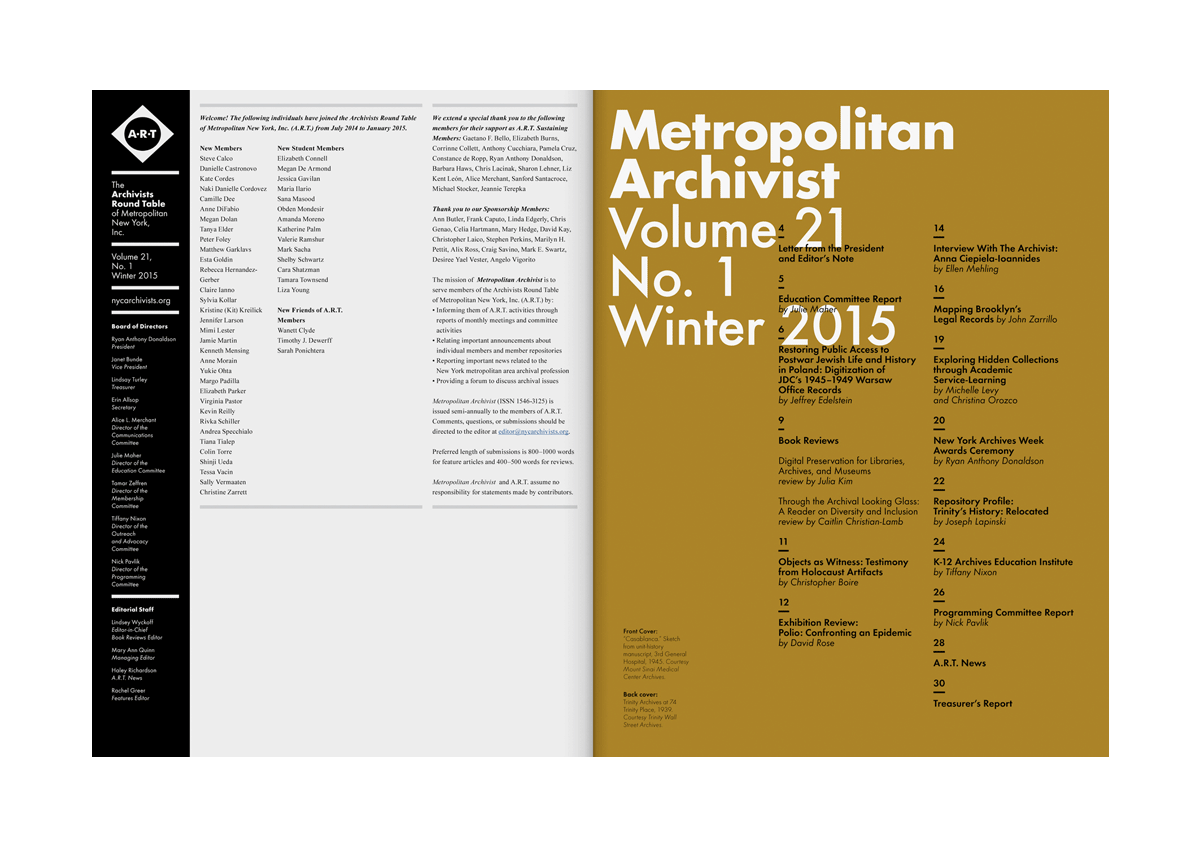 Archivists Round Table of Metropolitan New York<br>Graphic Identity Refresh; Collateral Design