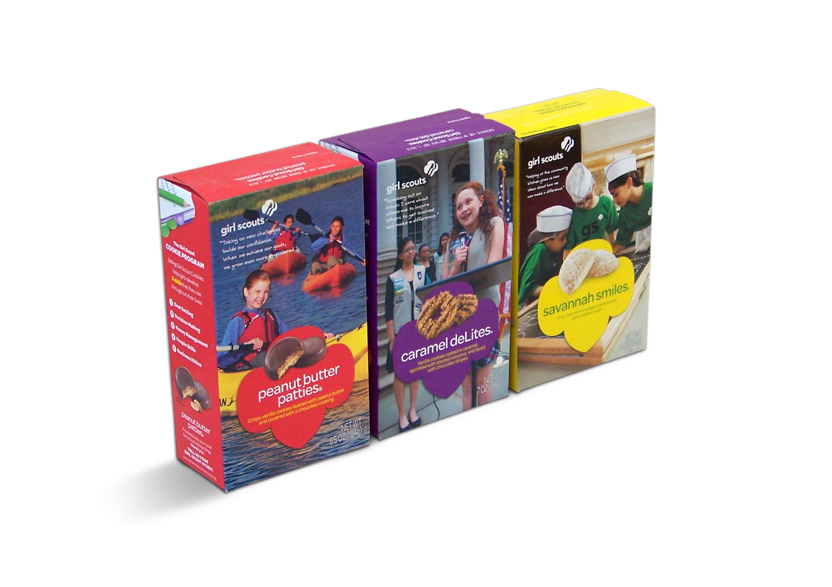 GIRL SCOUTS COOKIE BOXES<br><br>Working with renown photographer David Kennerly, the redesign’s more evolutionary fronts featured Girl Scouts activities that included some expected, and some less expected.