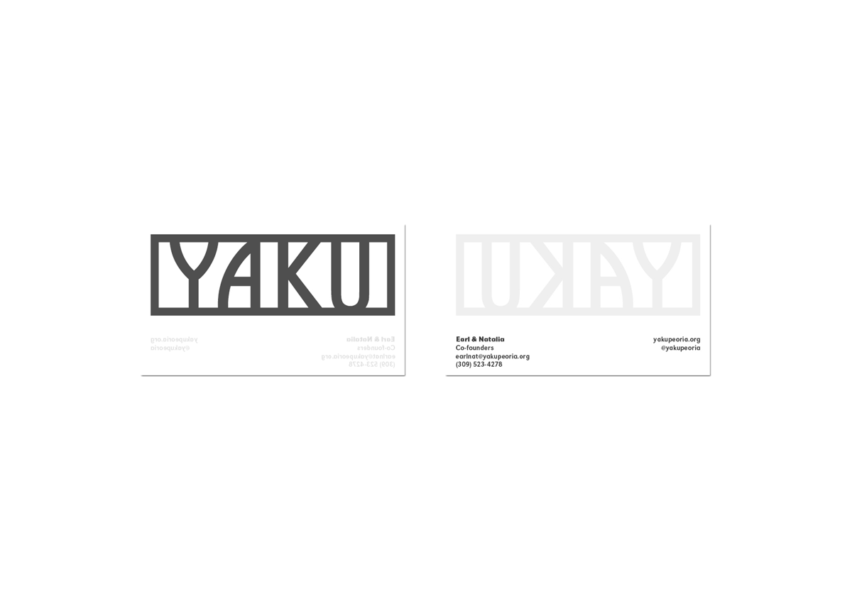 YAKU GRAPHIC IDENTITY<br><br>Yaku is a word used to represent water in Quechua, the language of the Incan people of South America. The two-pronged mission—saving the building and developing arts & culture programming—included an idea to invert “YAKU” into “UKAY” to represent the arts & culture prong. A semi-translucent business card serves both Yaku and Ukay.